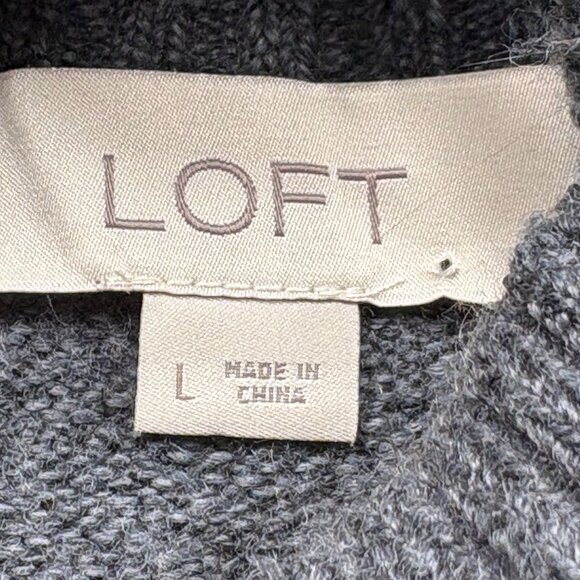 LOFT Sweater Womens L Gray Long Wide Sleeves Mock Neck Tunic Jumper Cozy Comfy - Picture 3 of 11